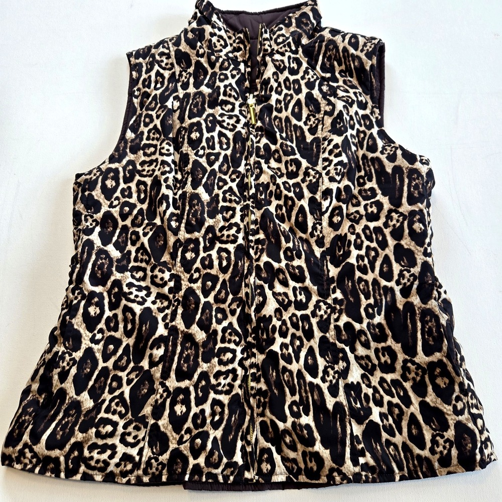 Dress Barn Reversible Cheetah‎ Brown Puffer Vest Womens Size Medium